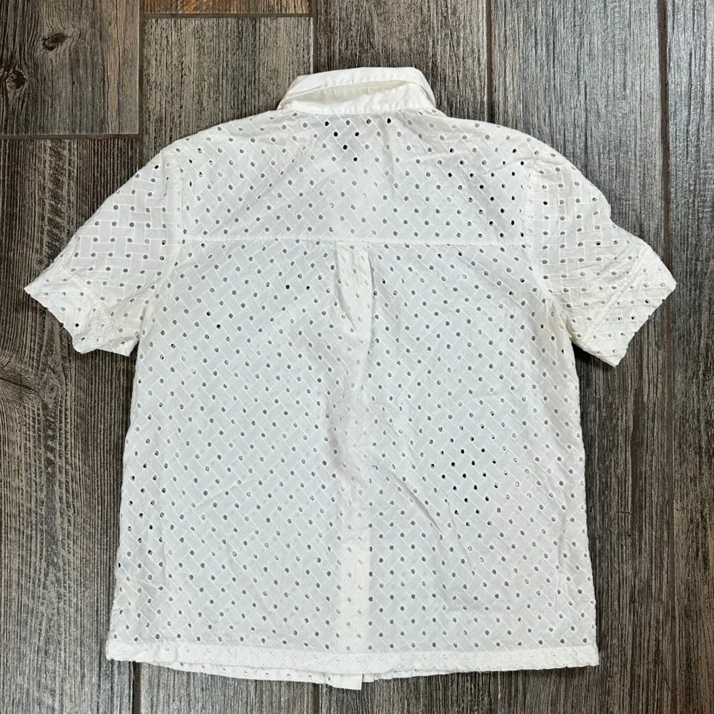 Kate Spade New York White Eyelet Shirt Short Sleeve‎ Button Down Top - Sz 2